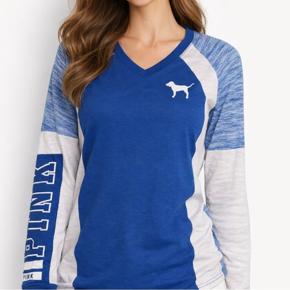 Victoria's Secret PINK Blue Varsity Crew Neck Long Sleeve Top XS